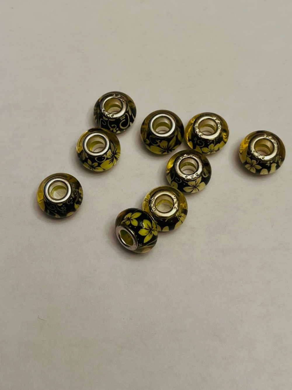 European Flower-themed Beads  Lot Of 9